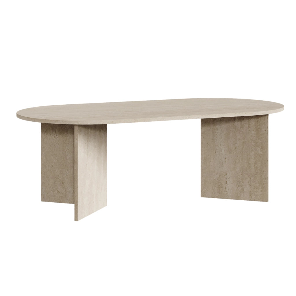 Tavolino da Salotto Kynd con Piano Ovale 119 x 60 x 40 cm - Color Avorio Travertino [en.casa]
