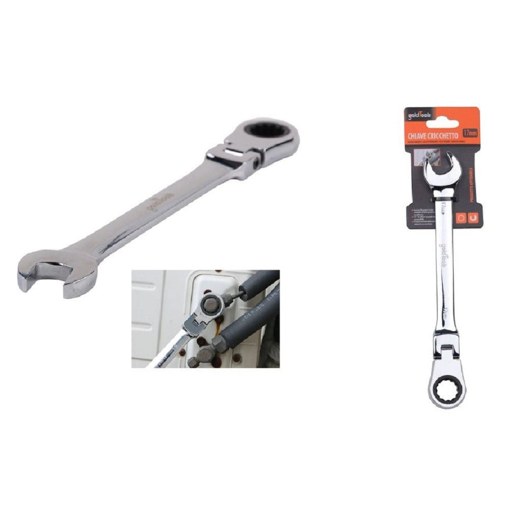 Trade Shop - Chiave A Cricchetto Combinata 17mm Testa Pieghevole Cromo Vanadio Utensile 91738 -