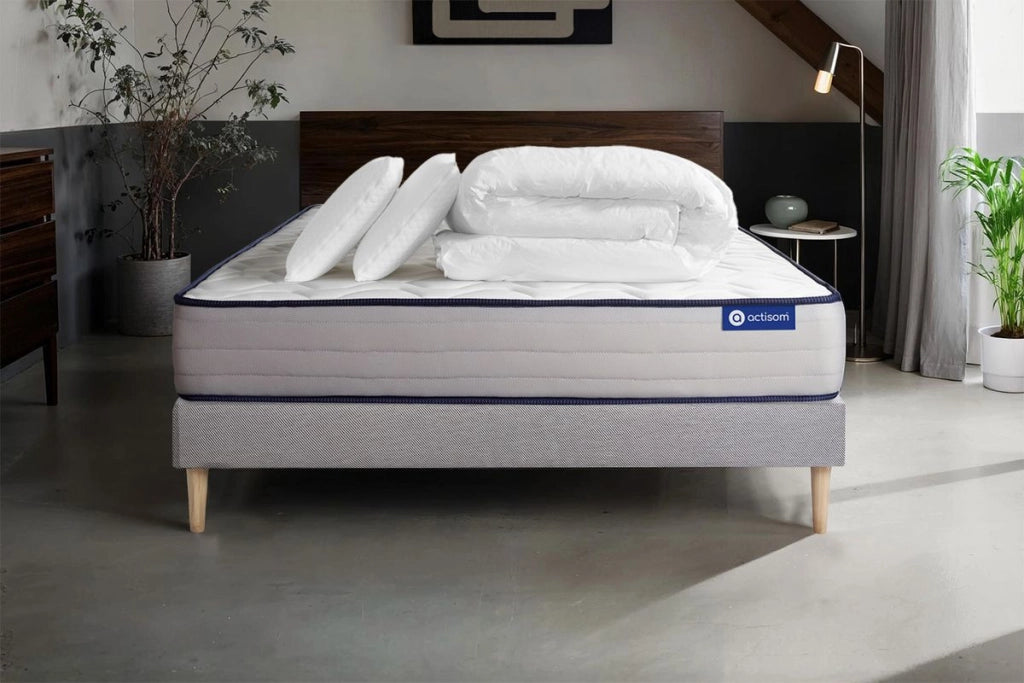 Pacchetto letto completo - Materasso 160x200cm + Box spring con doghe (kit) + 2 cuscini + Piumino - Actilatex Form