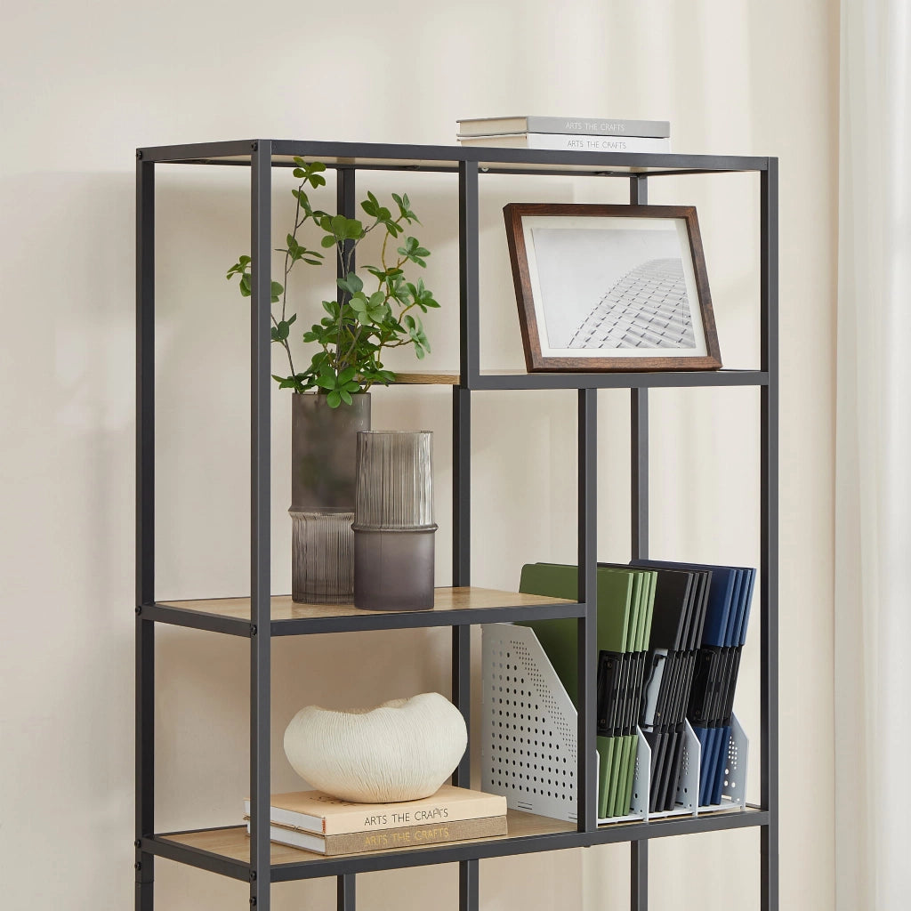 Libreria Valora - 6 ripiani in rovere Sonoma stile loft con struttura nera