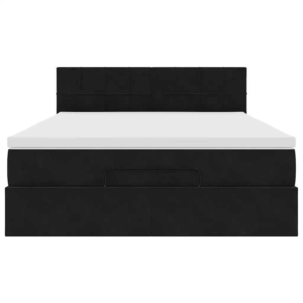 Struttura Letto Pouf con Materasso Nero 140x190 cm in Velluto