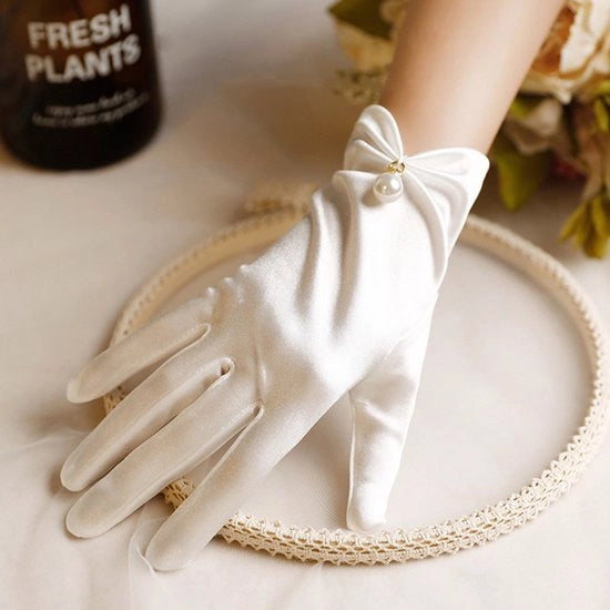 Maniche di fiori guanti per sposine, eleganti guanti corti per polsi per matrimoni, opere, cene e altre occasioni (beige)