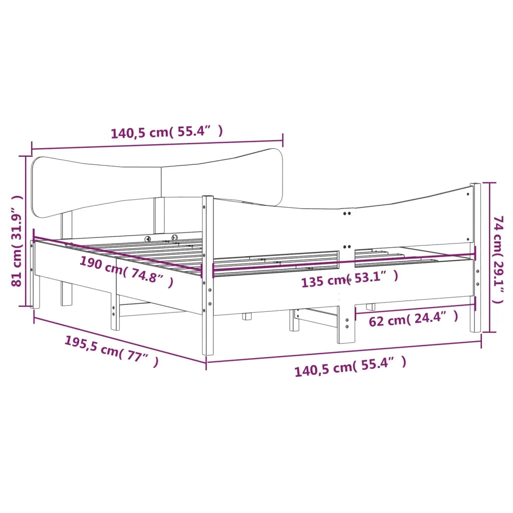 Letto senza Materasso 135x190 cm in Legno Massello di Pino 3216396