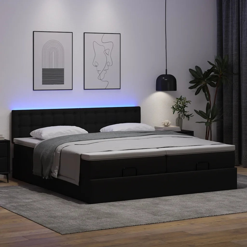 Pouf Letto con Materassi e LED Nero 180x200cm Similpelle