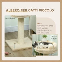 Albero Tiragraffi per Gatti con Lettino e Pallina in Peluche e Palo in Sisal 55x55x83cm Beige