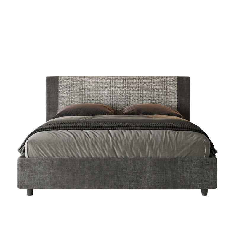 Letto imbottito Matrimoniale 160x190 cm tessuto Labirinto Rosal - Con rete,Grigio/Grigio