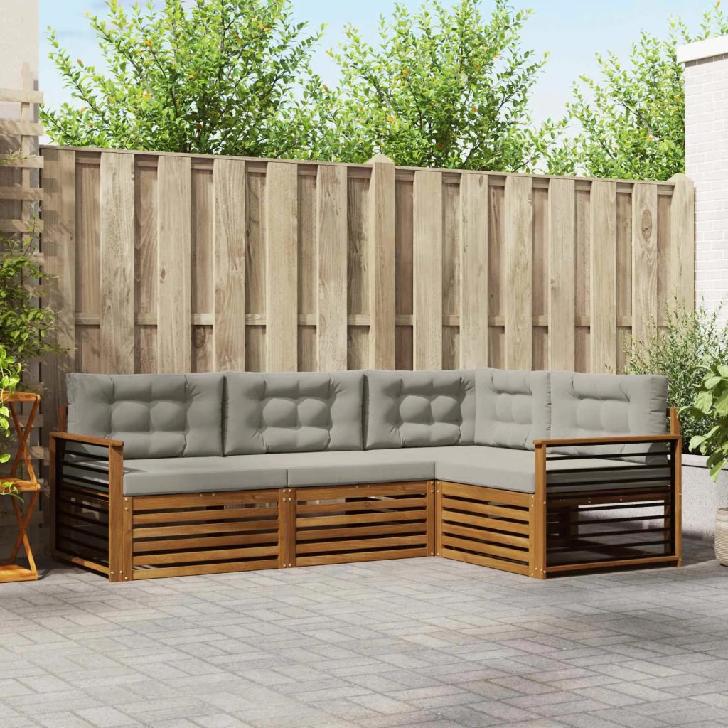 Set di divani da esterno 4 pcs Grigio Naturale e Chiaro