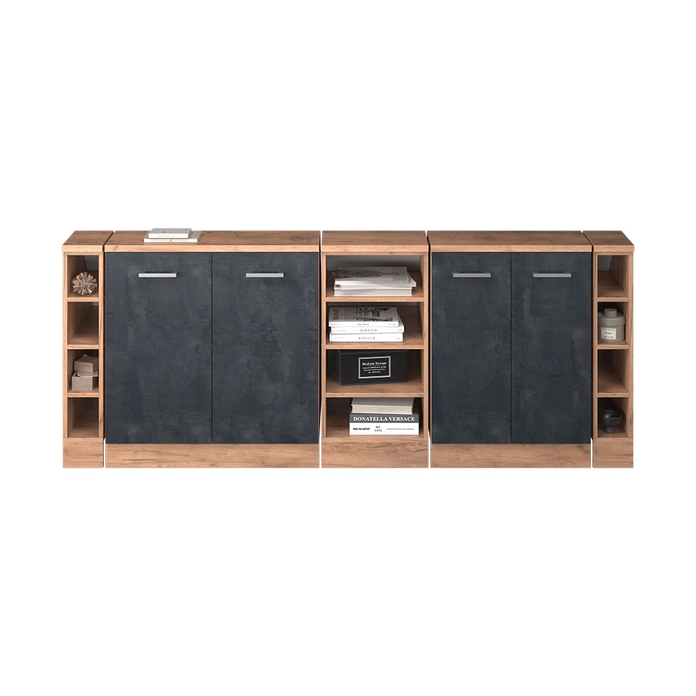 Set di mobili sottotetto Rion Calce nera/Rovere dorato 210 cm Set di 5 carcasse armadio profondità 60 cm Vicco