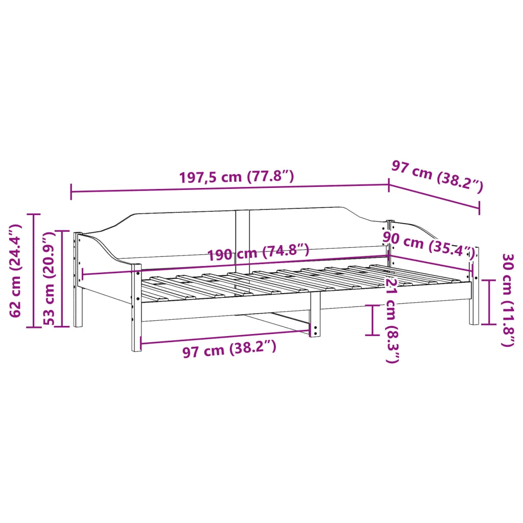 Letto singolo | Letto per adulti | Letto senza Materasso Bianco 90x190 cm in Legno Massello Pino