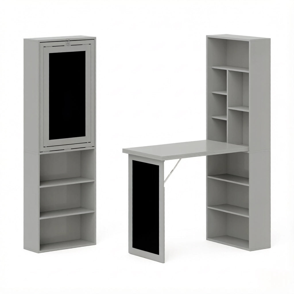 SCRIVANIA A PARETE PIEGHEVOLE 98x51x153 cm MDF Nero con ripiano e lavagna