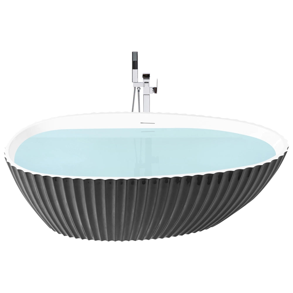 Vasca da bagno ovale moderna freestanding 170 x 78 cm in acrilico finitura scanalata nero lucido da bagno TEFE