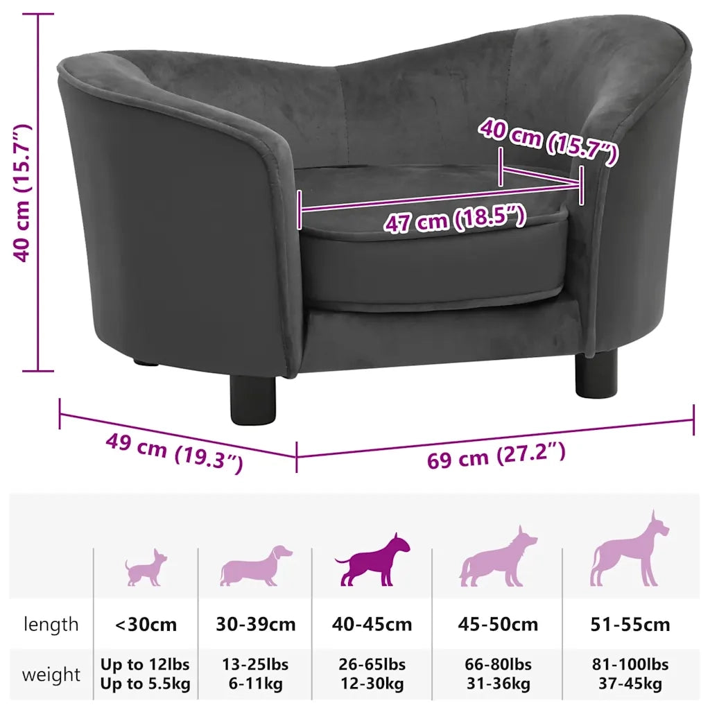 Divano per Cani Grigio Scuro 69x49x40 cm in Peluche e Similpelle 171033