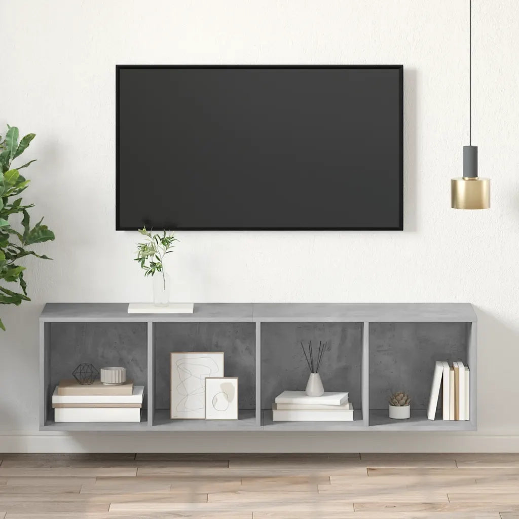 Mobile TV Parete-Credenza per TV sospesa-Console TV  Grigio Cemento 37x37x142,5cm Legno Multistrato