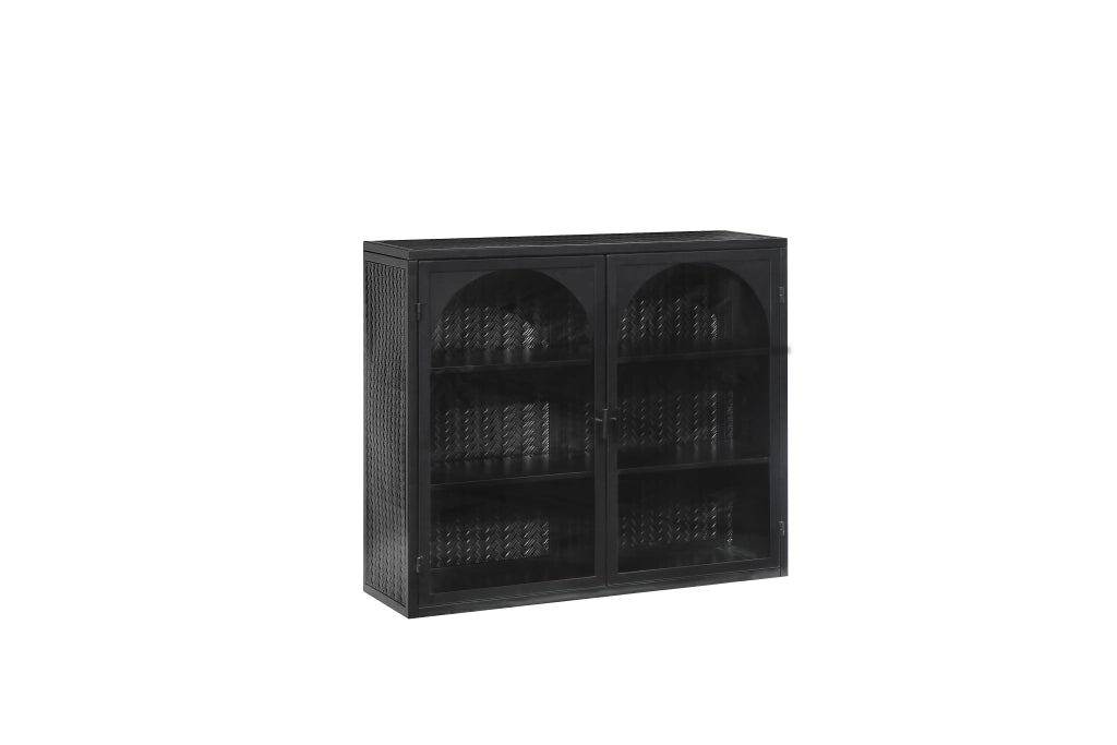 Armadietto pensile con 2 Ante e 3 Ripiani; Ripiano Rimovibile; per Bagno; in Metallo; 60 × 23 × 70 cm; Nero