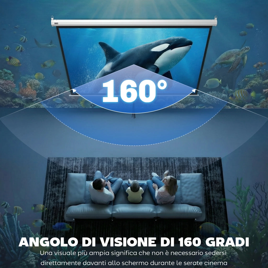 Telo per Proiettore da 100" Formato 16:9/4:3 ad Altezza Regolabile, 210x8.6x7 cm, Bianco e Nero