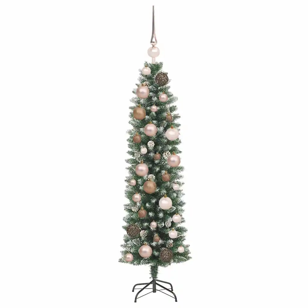 Albero di Natale Artificiale Sottile Verde e Bianco 120 cm