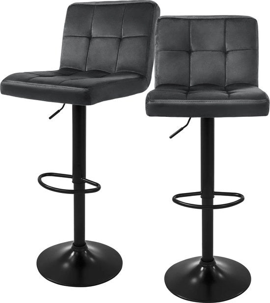 Set di sedile da lavoro da 2 con rivestimento in velluto grigio con schienale e sostegno per le gambe regolabile in altezza 63-83cm