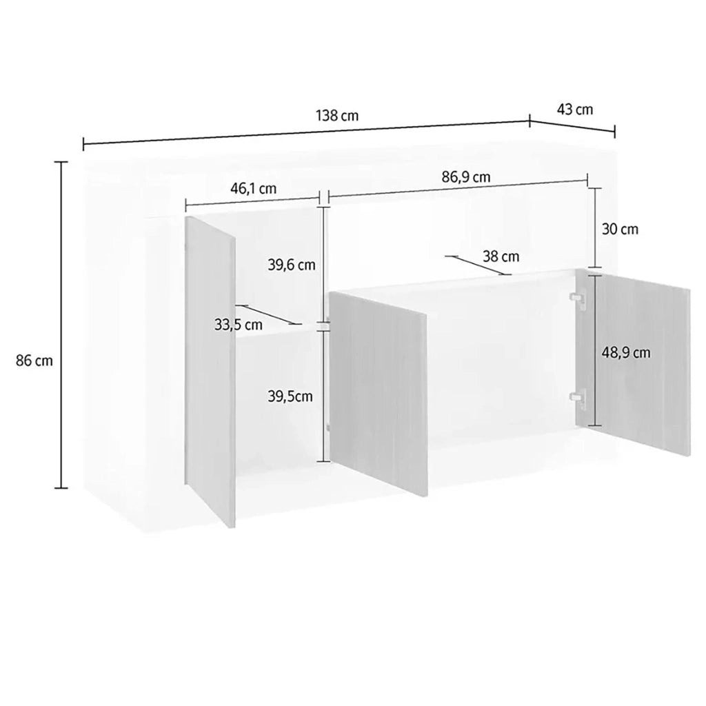 Credenza Dolphin, Buffet da soggiorno, Madia da salotto, Dispensa da cucina, Made in Italy, 138x42 h86 cm, Ardesia e Cemento