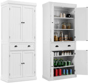Credenza Alta Cucina, Mobile da Cucina Moderno con 2 Ante e Cassetto, con Ripiani Regolabili, Dispensa Cucina per Soggiorno, Cucina e Sala da Pranzo, 76 x 40 x 183 cm (Bianco)