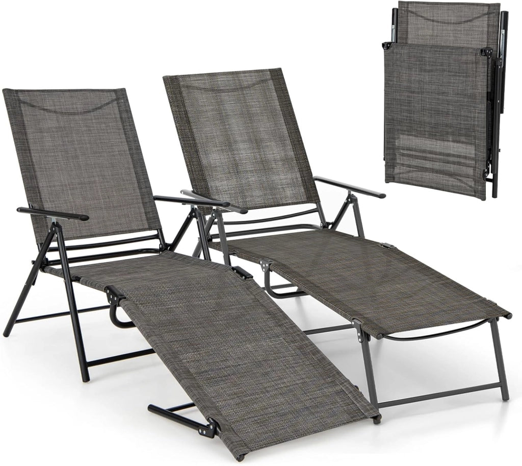 Set di 2 sedie a sdraio pieghevole con schienale regolabile, sdraio da spiaggia per giardino, spiaggia, piscina (nero)