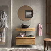 Composizione bagno con mensolone e cassettiera sospesa 80 cm in rovere africa - Sumo