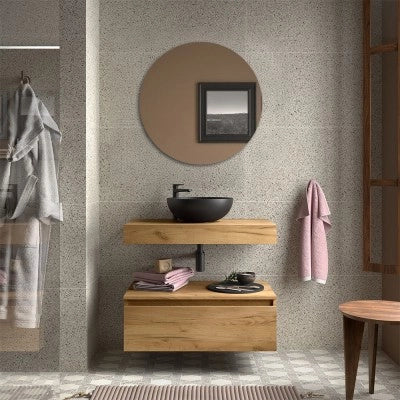 Composizione bagno con mensolone e cassettiera sospesa 80 cm in rovere africa - Sumo