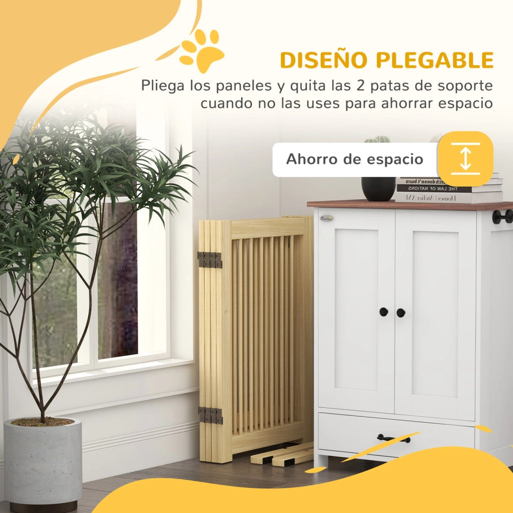 Barriera per Cani Pieghevole in Legno ¨C zephmum ¨C 204x36x75 cm Colore Naturale