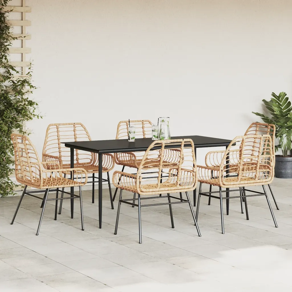 Set Pranzo da Giardino 7pz Marrone Polyrattan Vetro