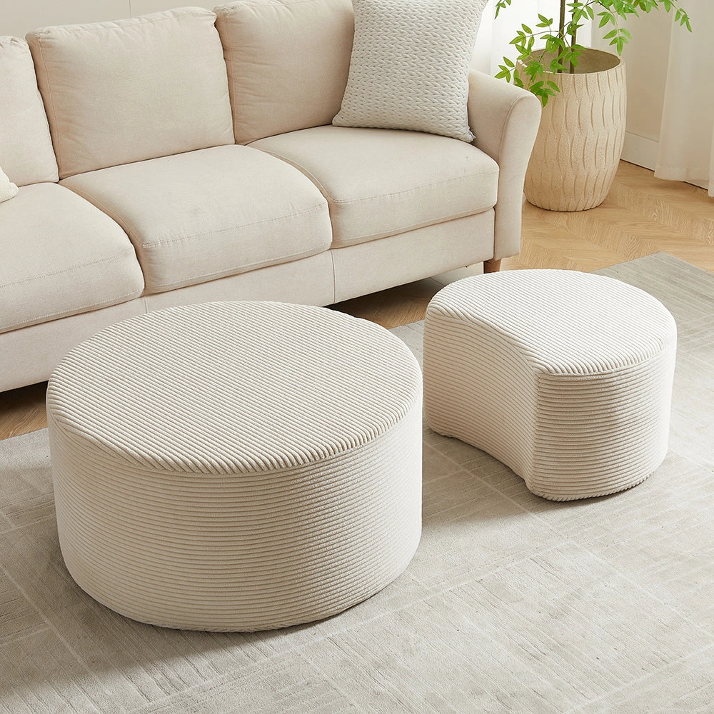 Set tavolini-Xylo-2 pezzi rotondi imbottiti pouf