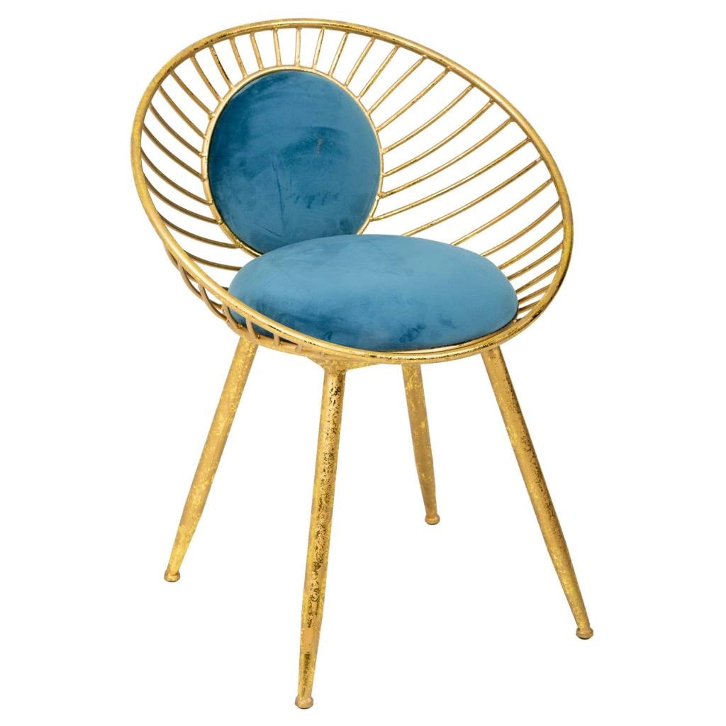 Sgabello imbottita in metallo dorato blu 55x46x70h