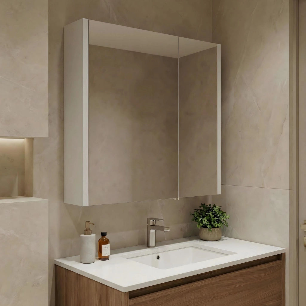 Mobile da bagno con specchio "Arno 60" - 60 x 16 x 66 cm - Bianco