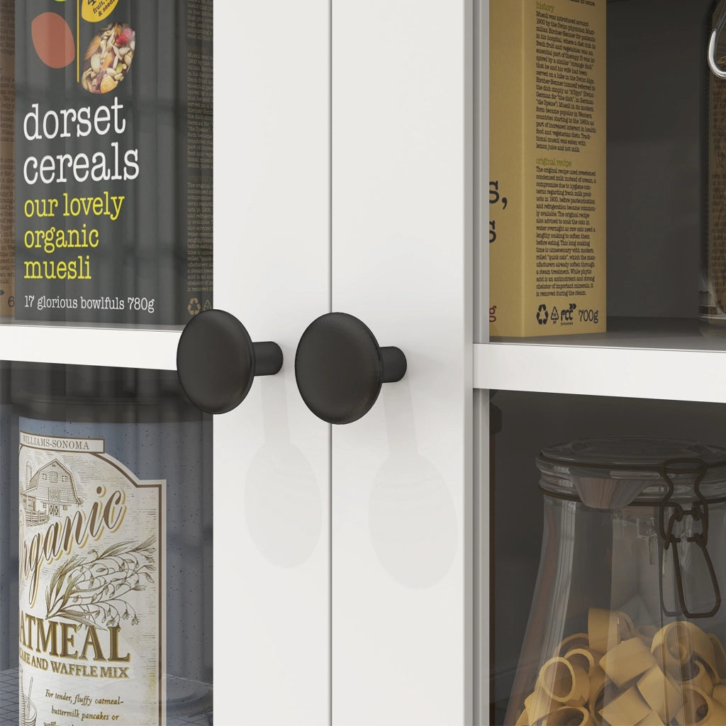 Mobile da cucina, mobile alto con ripiano per microonde, 2 armadietti, 2 cassetti, vetrina con ripiani regolabili, dispositivo antiribaltamento,