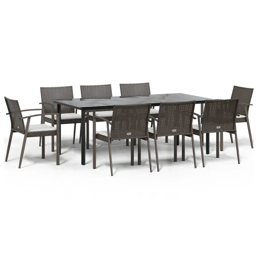 Set Pranzo da Giardino 9 pz con Cuscini in Polyrattan e Acciaiocod mxl 76621