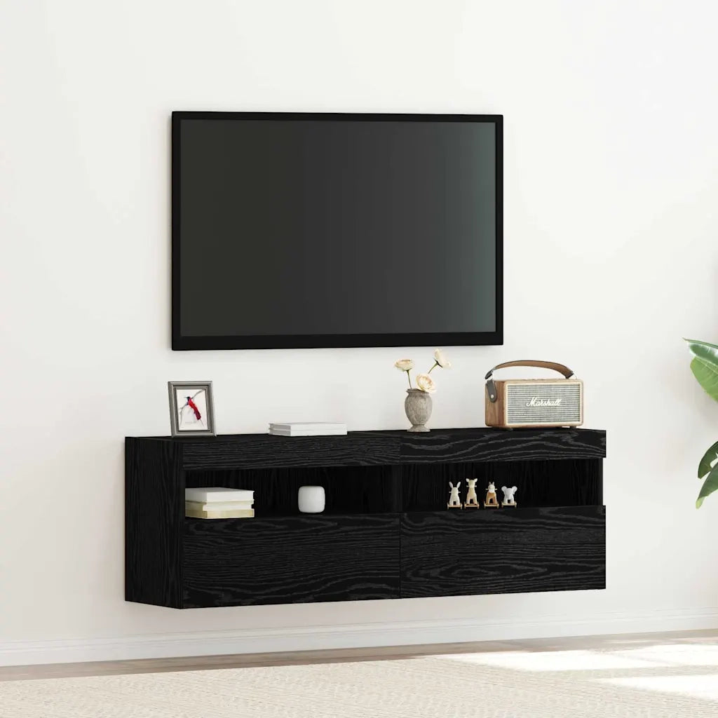 Mobile TV da parete con LED 2 pcs Rovere nero 60 x 30 x 40 cm 862211