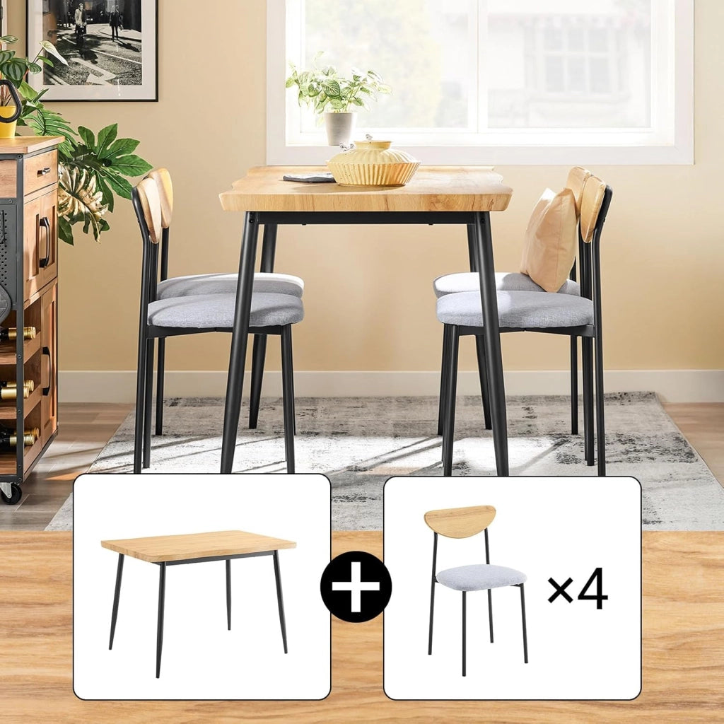 Set Tavolo da Pranzo 5 Pezzi con 4 Sedie Comode, Tavolo da Cucina Compatto per Piccoli Spazi, Tavolo con Sedie Ideale per Sala da Cucina, Pranzo, Soggiorno, Balcone e Arredo Esterno OGT52-N