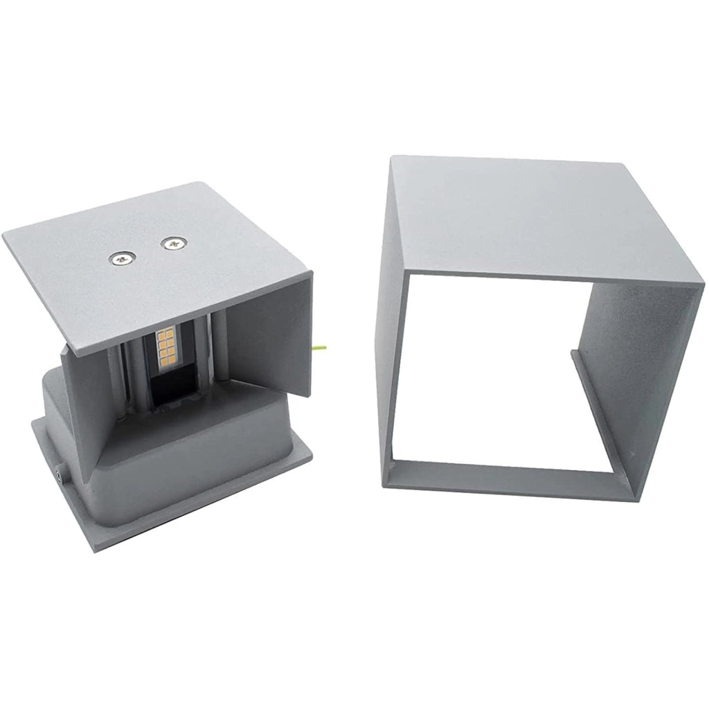 Applique cubo esterni IP65 LED 12W illuminazione doppio fascio luce parete facciata giardino casa albergo 230V GRIGIO 3000K