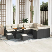 Set Divano da Giardino con cuscino 12 pcs Nero Poly Rattan