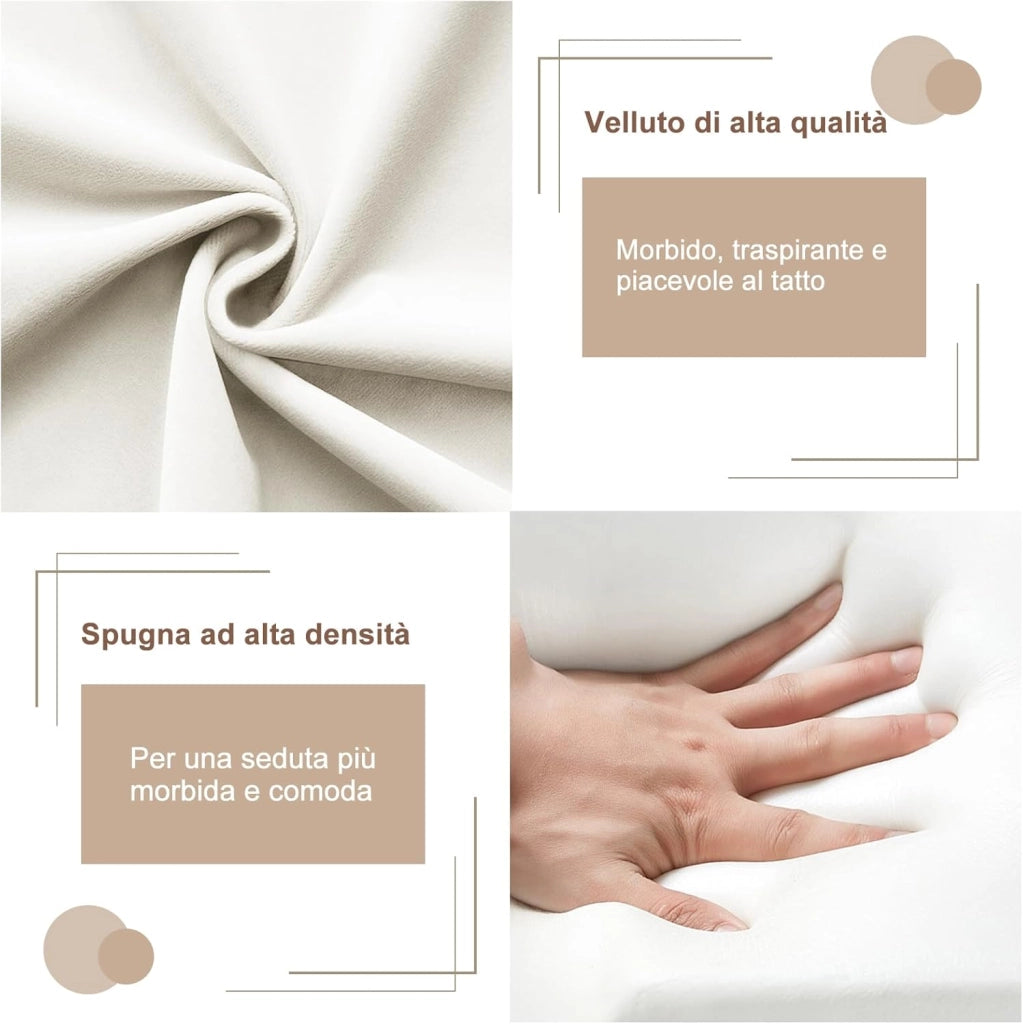 Sedia da Pranzo Moderna, Sedia da Cucina con Schienale e Braccioli, Poltroncina Imbottita con Gambe in Metallo, per Salotto, Ufficio e Cameretta, in Velluto, Crema, BH374cm-1