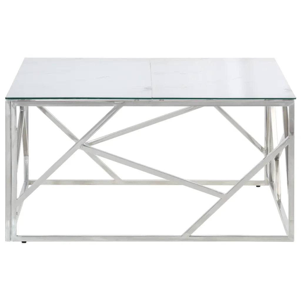 Tavolino Salotto Argento Acciaio Inossidabile Vetro Temperato 349947