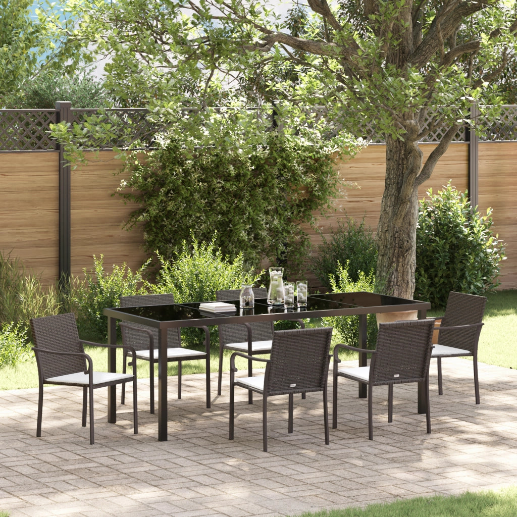 Set da Pranzo da Giardino 7 Pezzi con Cuscini Marroni in Polyrattan di