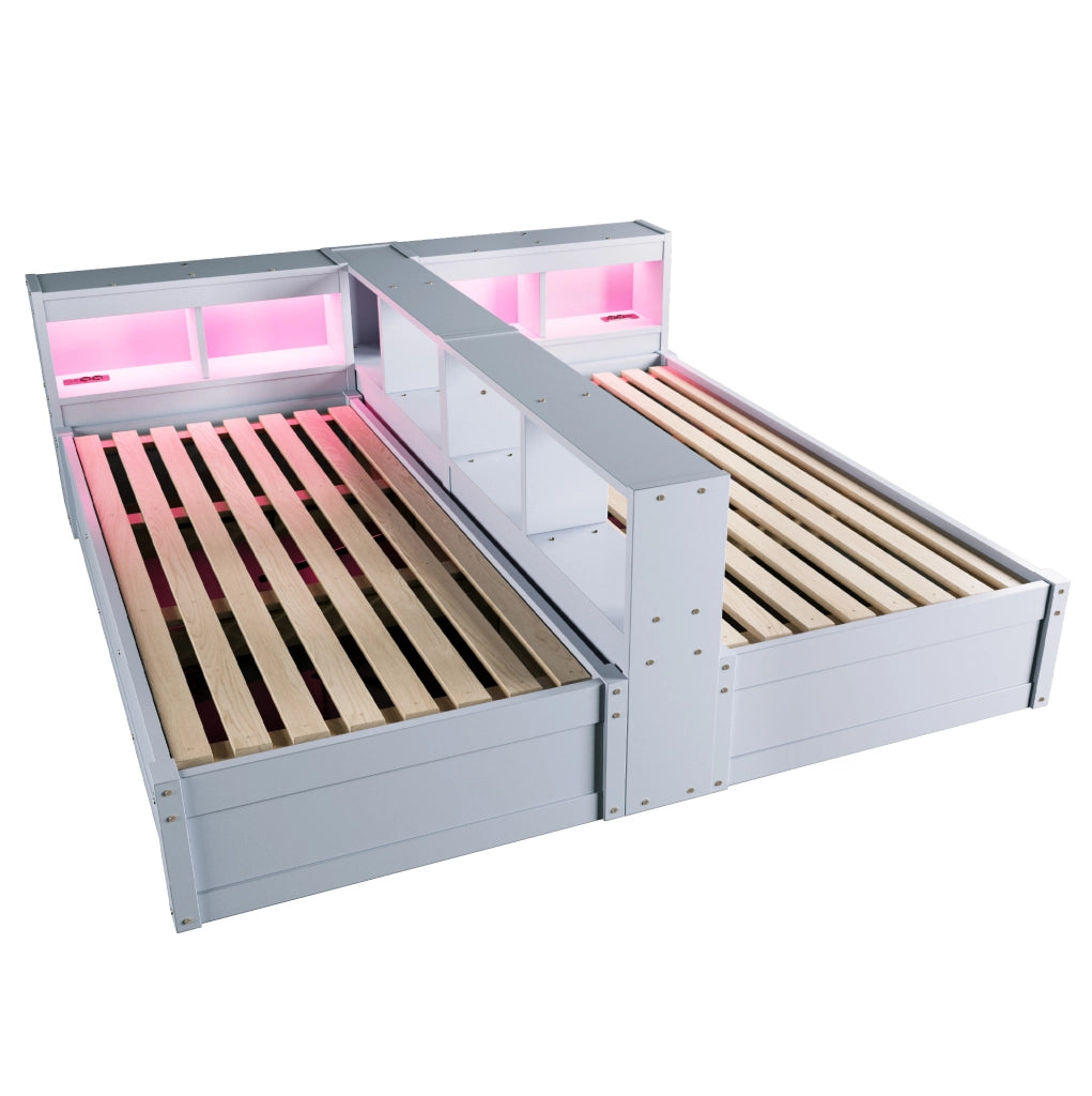 Letto multifunzionale 90/180x200 cm con LED, prese integrate e vani contenitivi