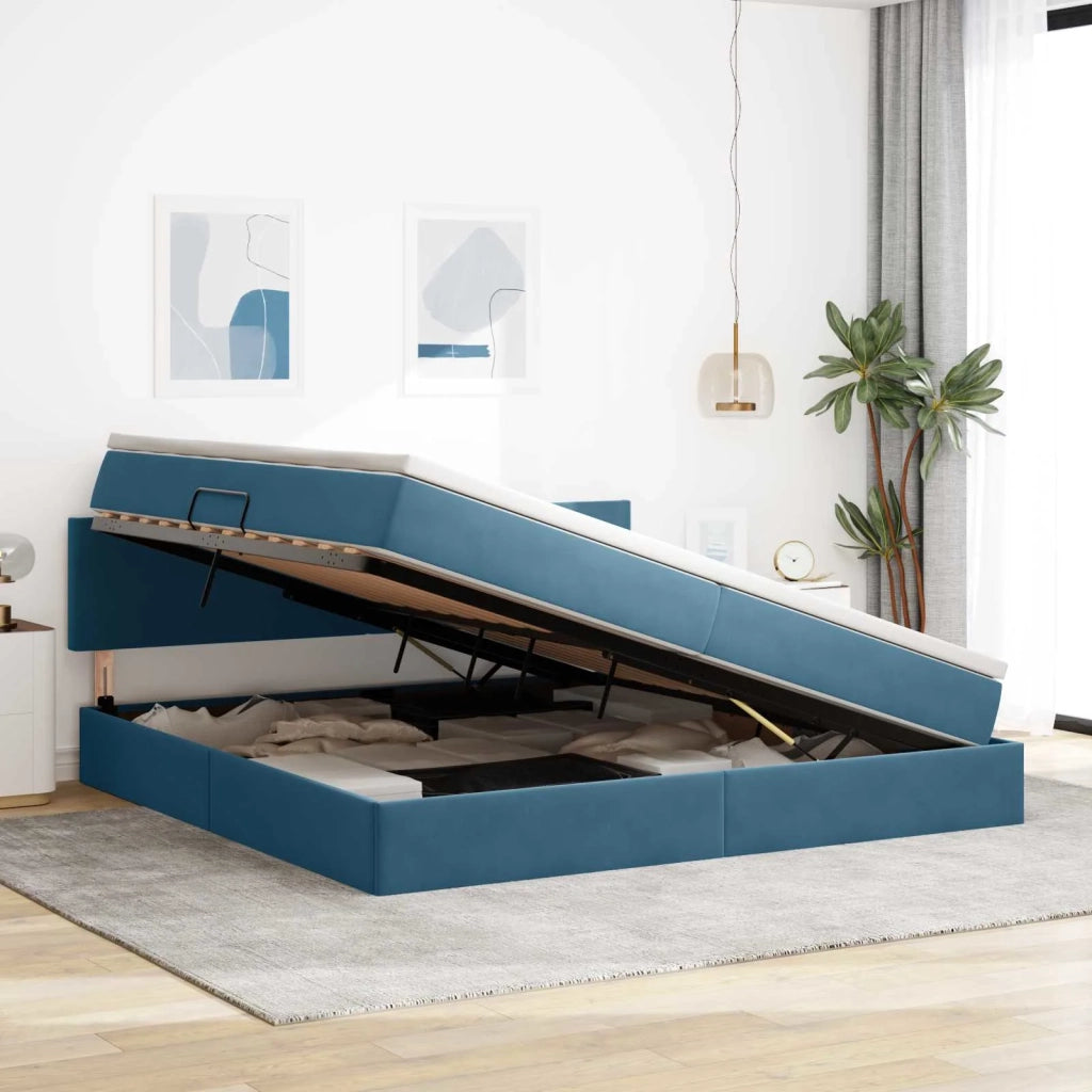 Letto con contenitore LED e materasso Blu Scuro 200 x 200 cm