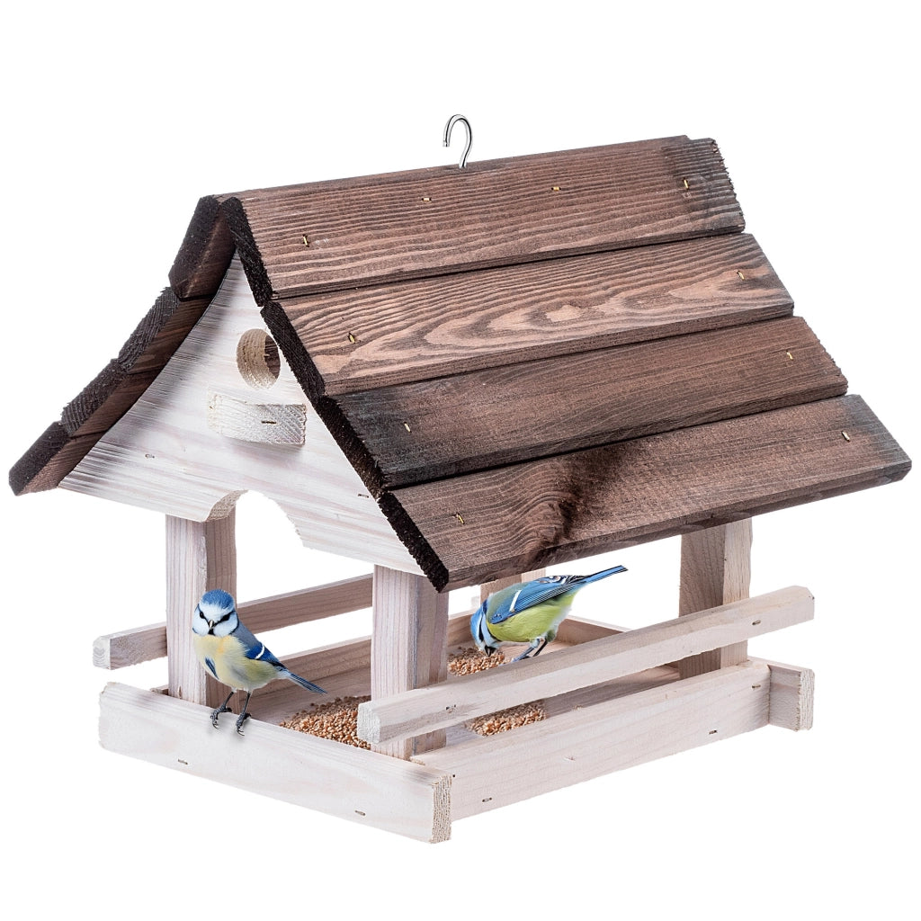 KADAX Grande mangiatoia per uccelli in legno da appendere, decorazione da giardino.