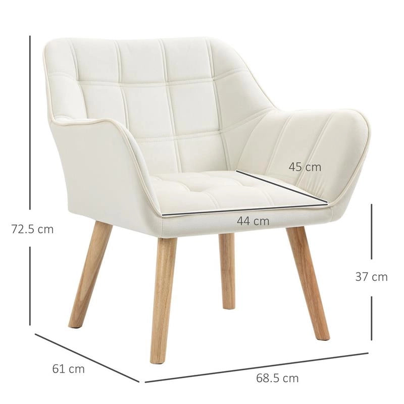 POLTRONA IN LEGNO ED EFFETTO VELLUTO 68.5 X 61 X 72.5 CM CREMA