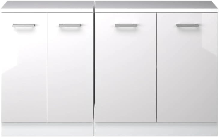 Set di mobili sottotetto Rion, Bianco lucido, 140 cm Set di 2 carcasse armadio profondità 60 cm, adatto per il salvaspazio sotto tetti spioventi