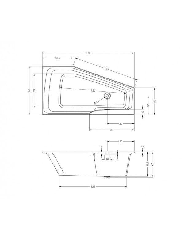 Vasca da bagno angolare sinistra in acrilico RIHO RETHINK SPACE M 170x90 cm