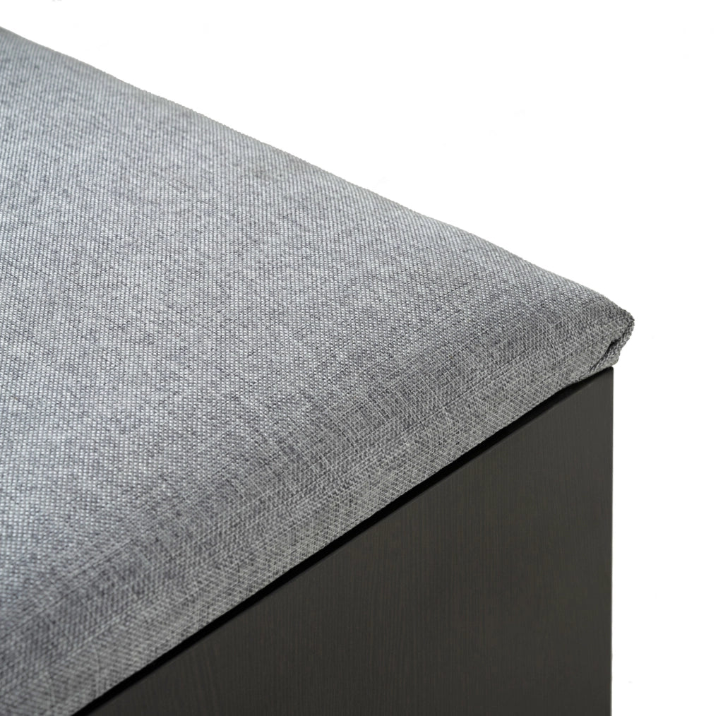 Scarpiera con seduta imbottita 120x34x82 cm in truciolare e metallo; nero e noce scuro