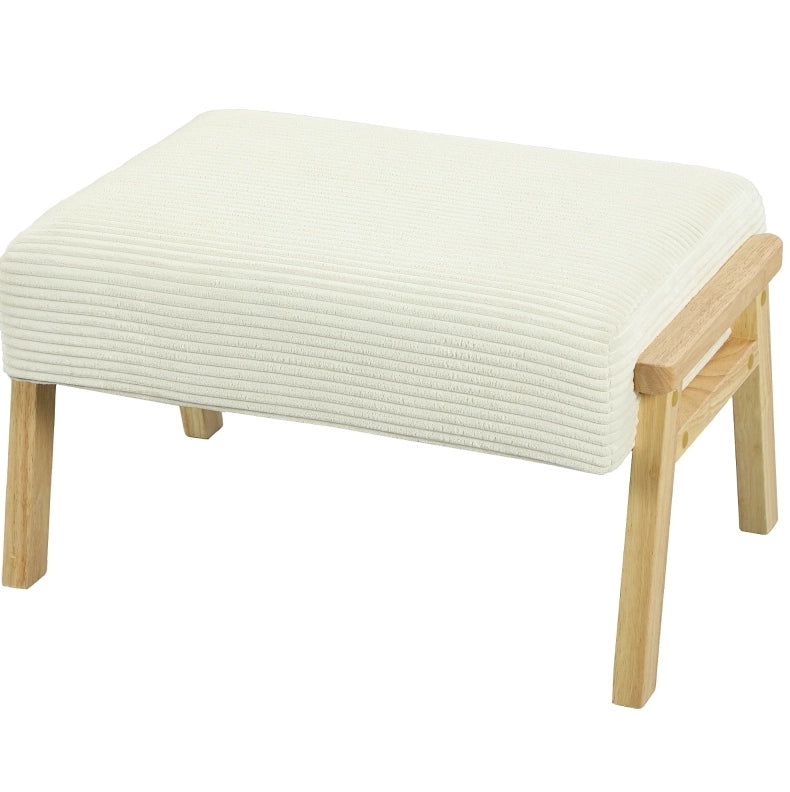 Pouf con Cuscino Morbido in Velluto a Coste Crema con Gambe in Legno di Gummo 70x46x40 cm