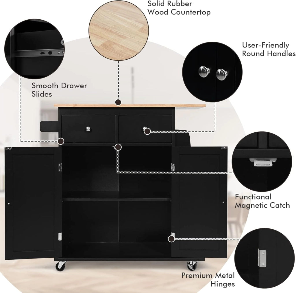 Credenza, Carrello di Servizio con Ruote Regolabile con Portaspezie a 3 Livelli, Armadio in Cucina con 2 Cassetti e 2 Porte, 2 Colori, 88x45x89,5cm