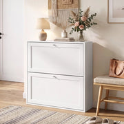 Scarpiera 80x20x84 cm con 2 vani a ribalta e ripiani regolabili in legno bianco